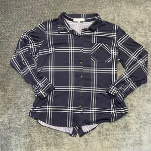 Eden Olivia Plaid Long Sleeve Roll Tab Button Down Shirt Women Medium Black